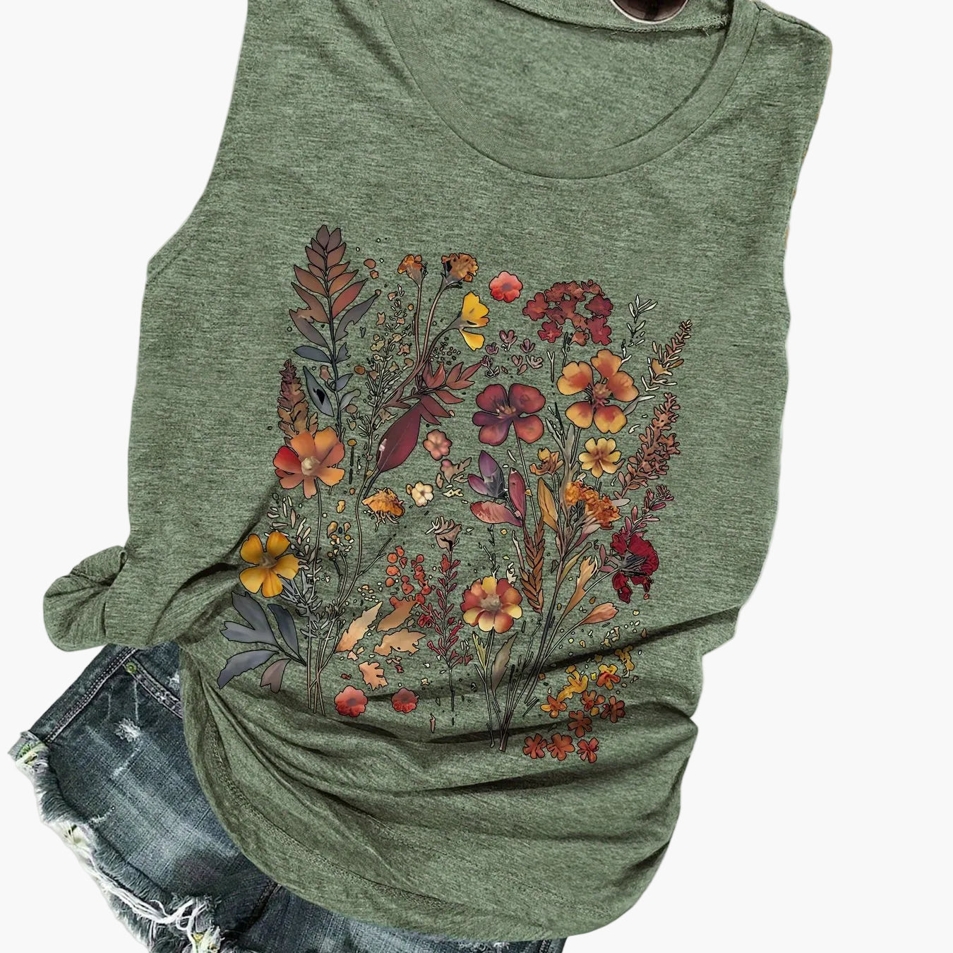 Women's Tank Top with Floral Pattern – Casual Summer Shirt for Leisure and Vacation