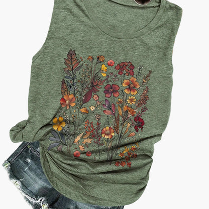 Women's Tank Top with Floral Pattern – Casual Summer Shirt for Leisure and Vacation