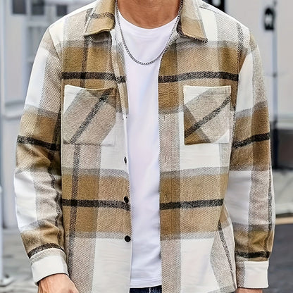Men's Plaid Shirt Jacket, Long Sleeve, with Chest Pockets, Casual Shacket