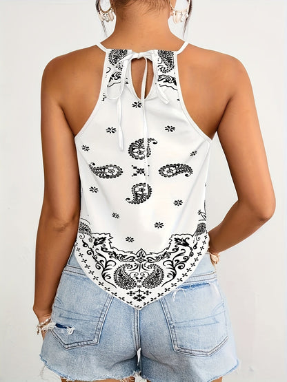 Women's Halterneck Bandana Top in Boho Style – Summer Paisley Pattern, Ideal for Festivals & Leisure