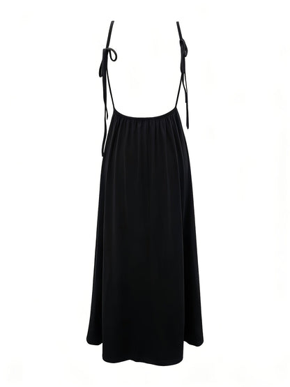 Women's maxi dress with open back, spaghetti straps, and high leg slit – Elegant summer dress for parties & vacation