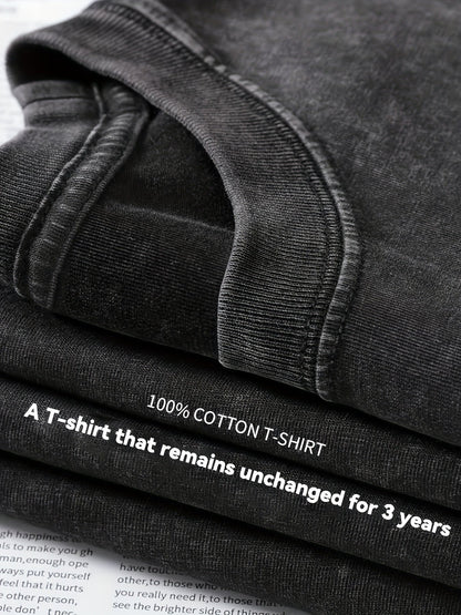 Unisex long-sleeve shirt with graphic print, acid-wash look, dark gray