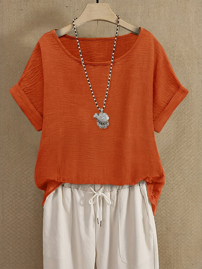 Women's Summer Blouse Short Sleeve Loose Elegant Casual Top