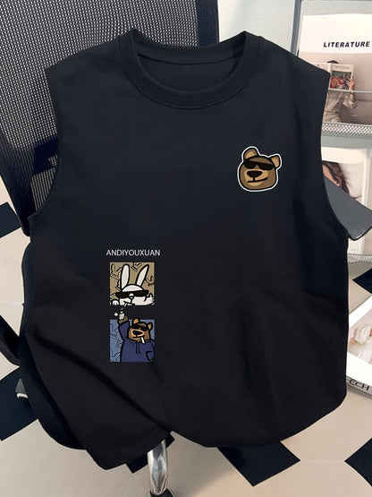 Men's streetwear tank top with cartoon graphic and casual design