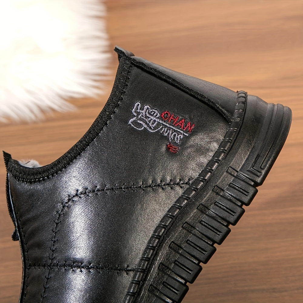 Men's lined black quilted winter slip-on shoes