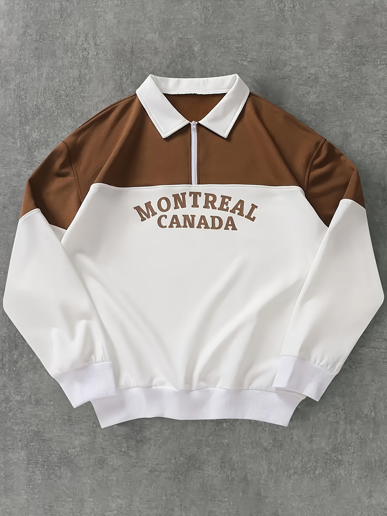 Unisex long-sleeve sweatshirt with collar, zipper, and “Montreal Canada” print – Green/White