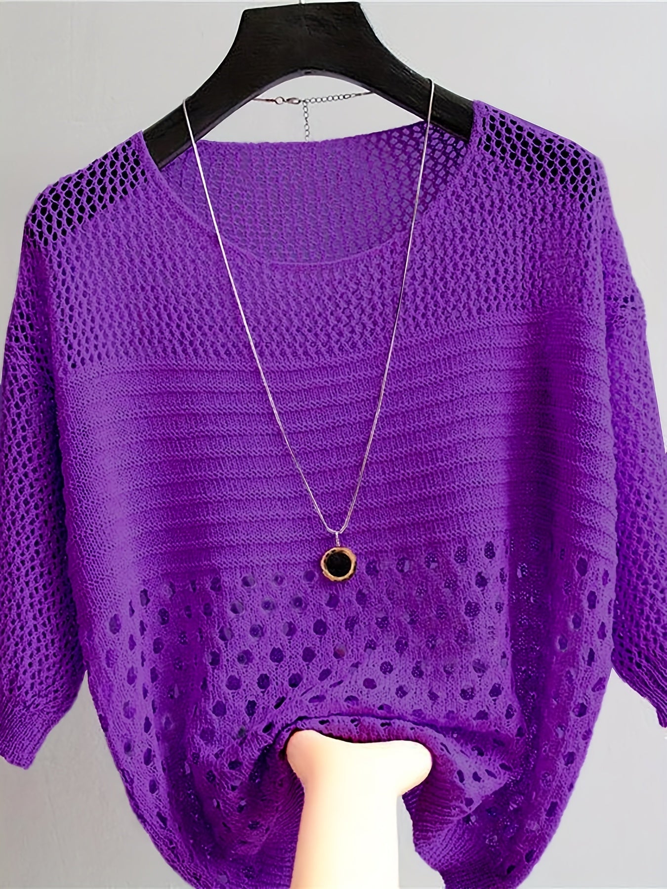 Women's Loose-Fit Crochet Knit Top in Boho Style – Elegant Shirt for Leisure and Vacation