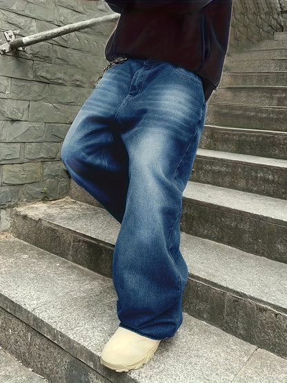 Wide Baggy Jeans Trousers Dark Blue Unisex