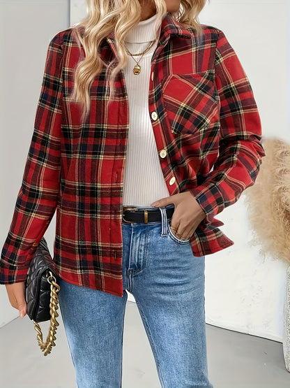 Women's green plaid shirt jacket with warm lining