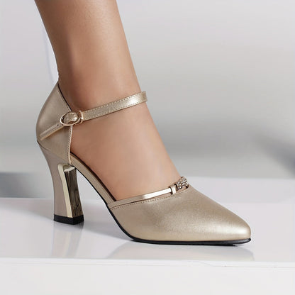 Women's Elegant Pumps with Block Heel and Straps – Perfect for Everyday and Festive Occasions