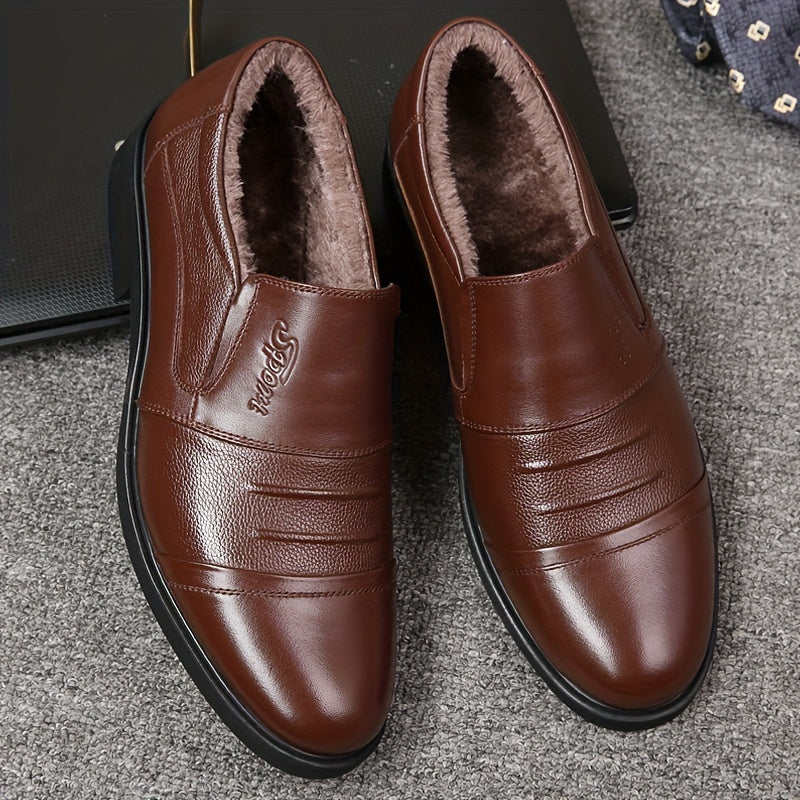 Men's lined winter business slippers, black/dark brown, elegant