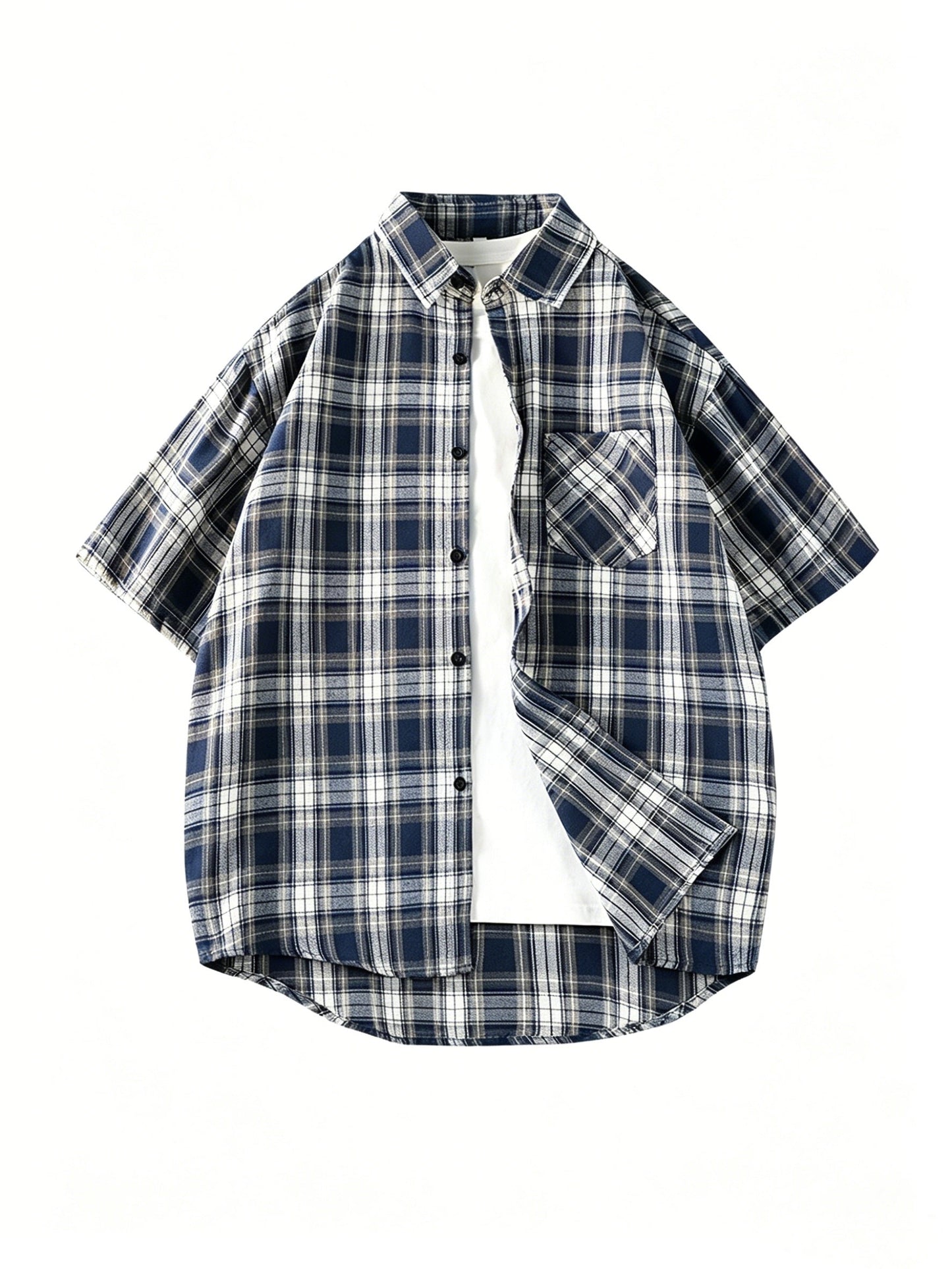 Men's Short Sleeve Casual Shirt Checked Vintage Look Streetwear