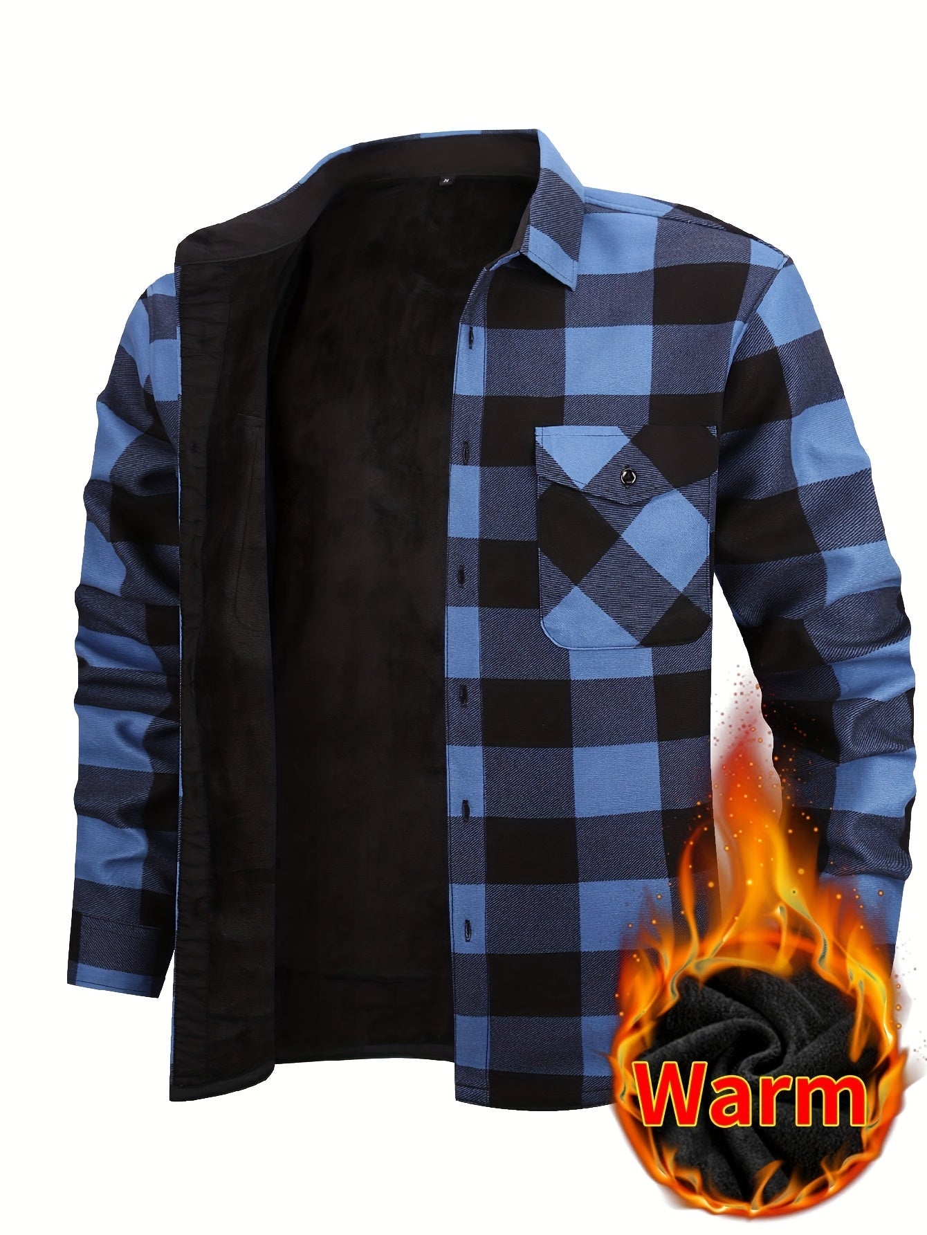 Men's Fleece-Lined Plaid Button-Up Shirt Jacket