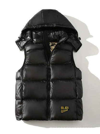 Men's quilted vest with hood – Shiny puffer vest