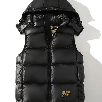 Men's quilted vest with hood – Shiny puffer vest