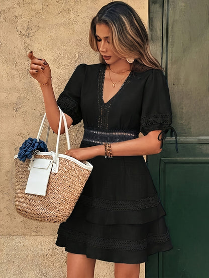 Women's Elegant Casual Dress with Lace and V-Neck – Perfect for Everyday & Going Out