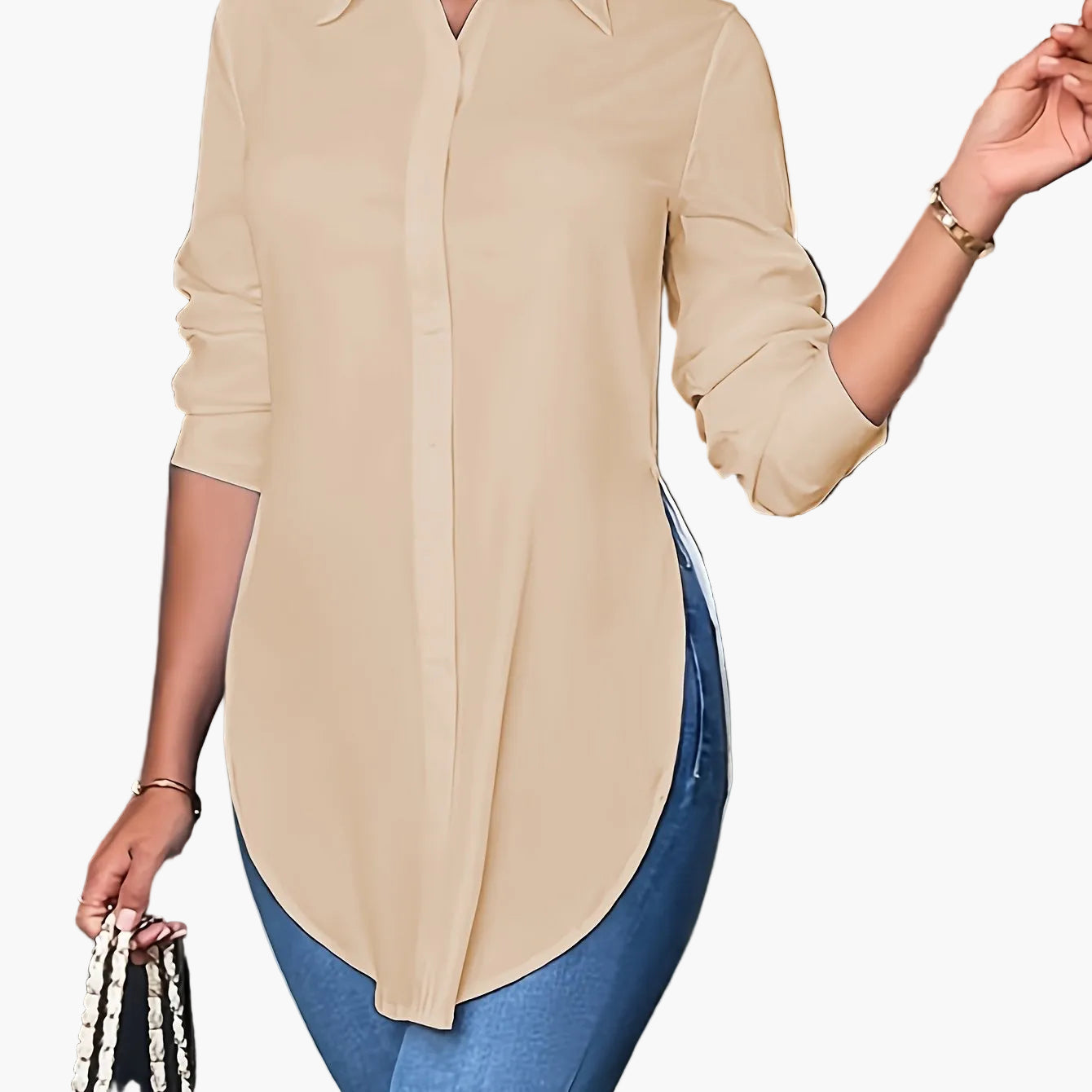 Women's Long-Sleeve Blouse Elegant Business Casual Shirt Tunic