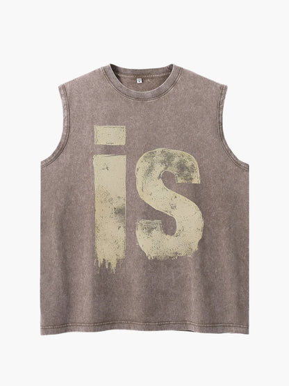 Men's Urban Streetwear Muscle Shirt with Vintage Lettering and Sleeveless Design – Modern Statement Tank Top