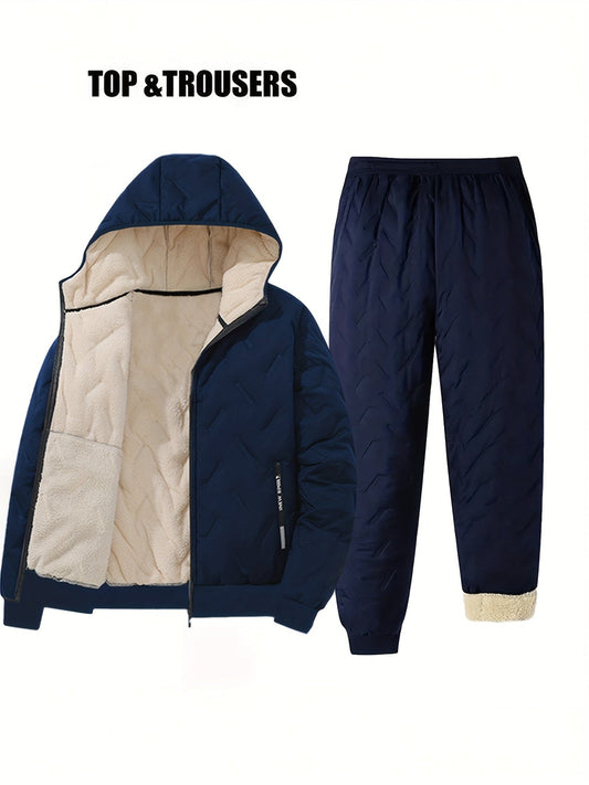Quilted men's tracksuit, lined, with hood, 2-piece
