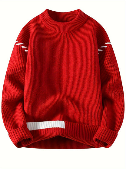 Unisex knitted sweater, crew neck, long sleeves, with contrasting details