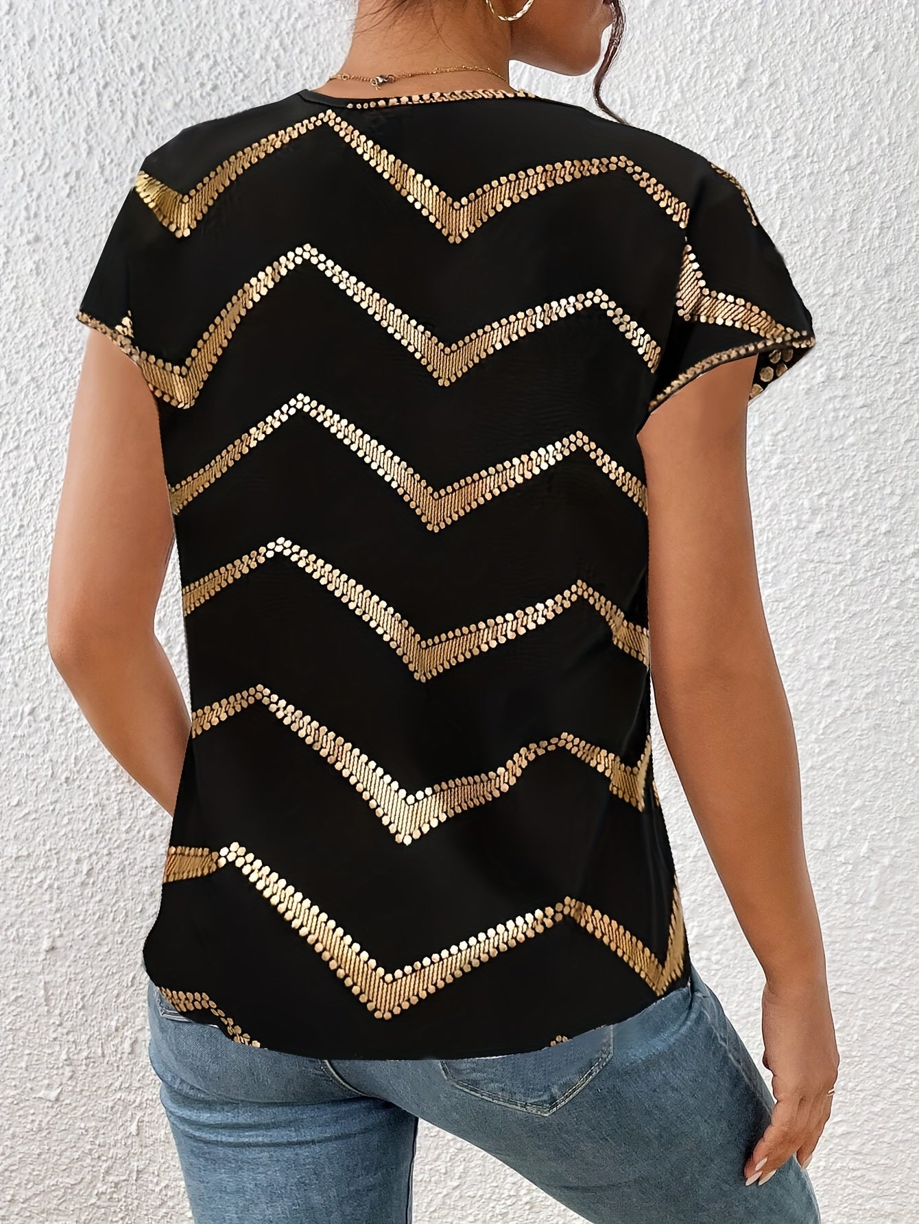 Women's Elegant Batwing Shirt with Geometric Pattern – Perfect for Everyday & Leisure