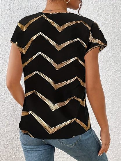 Women's Elegant Batwing Shirt with Geometric Pattern – Perfect for Everyday & Leisure