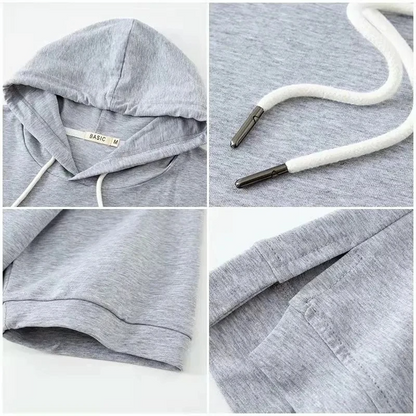 Women's Short-Sleeve Hooded Sweatshirt Street Style – Casual Hooded Pullover for Everyday and Leisure