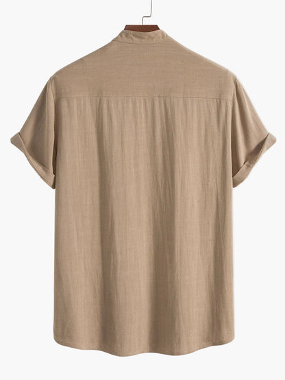 Men's Short-Sleeve Casual Shirt with Stand-Up Collar – Modern Summer Shirt for Everyday and Vacation