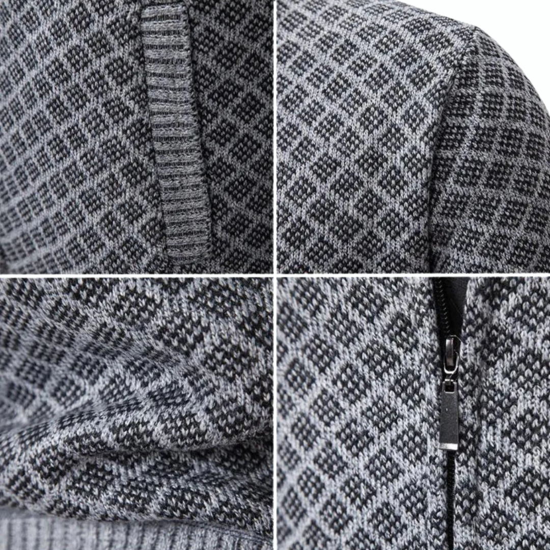Men's cardigan with zipper – Elegant business & casual jacket in modern pattern style