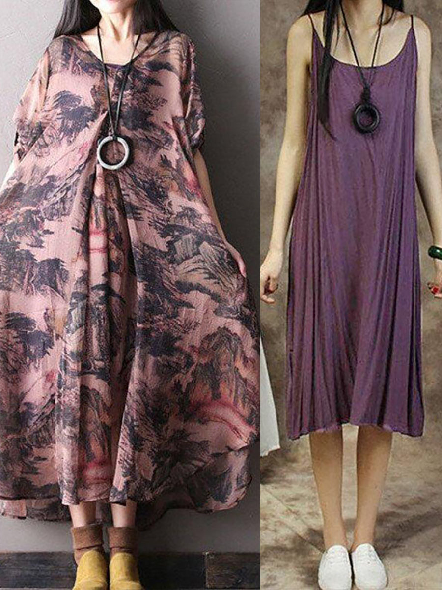 Women's Summer Strap Dress Loose Elegant Casual Midi Dress