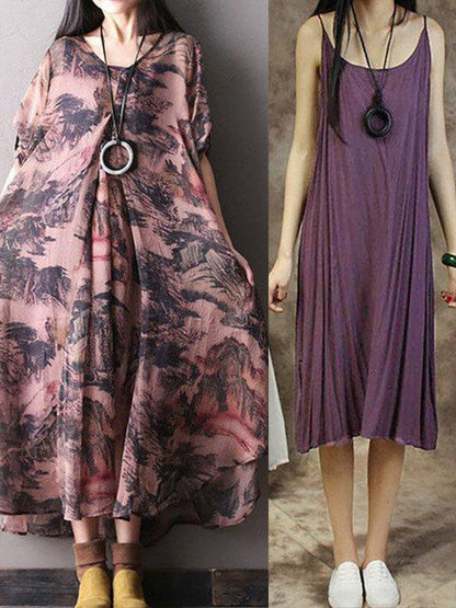 Women's Summer Strap Dress Loose Elegant Casual Midi Dress