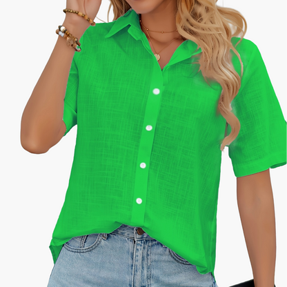 Women's Short-Sleeve Blouse with Heart Pattern, Casual Summer Shirt, Fashionable Leisurewear