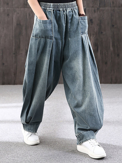 Women's loose-fitting jeans harem pants – wide casual pants with large pockets