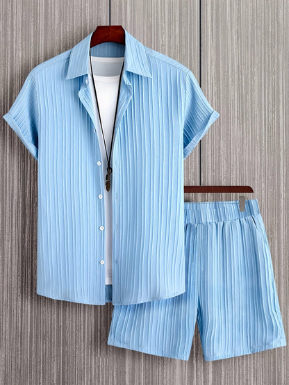 Men's Summer Casual Set with Short-Sleeve Shirt and Shorts – Ideal for Everyday and Vacation