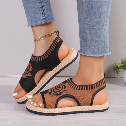 Damen Sommer-Sandalen mit Blumenmuster – Bequeme Freizeitschuhe mit offener Spitze