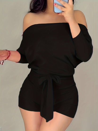 Women's Off-Shoulder Jumpsuit with Tie Belt – Elegant One-Piece for Summer and Leisure