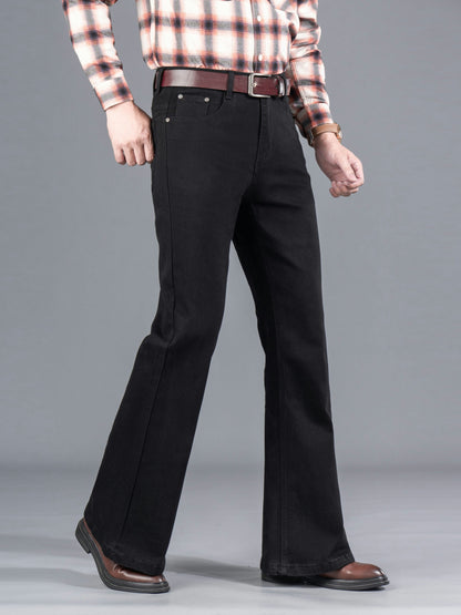 Men's black bootcut jeans with a flared leg, regular fit