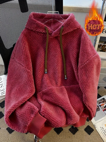 Unisex Flauschiger Hoodie mit Kapuze und Kängurutasche