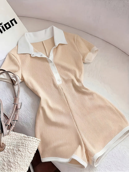 Damen Poloshirt Overall – Eleganter Sommer Jumpsuit mit Knopfleiste und Kurzarm