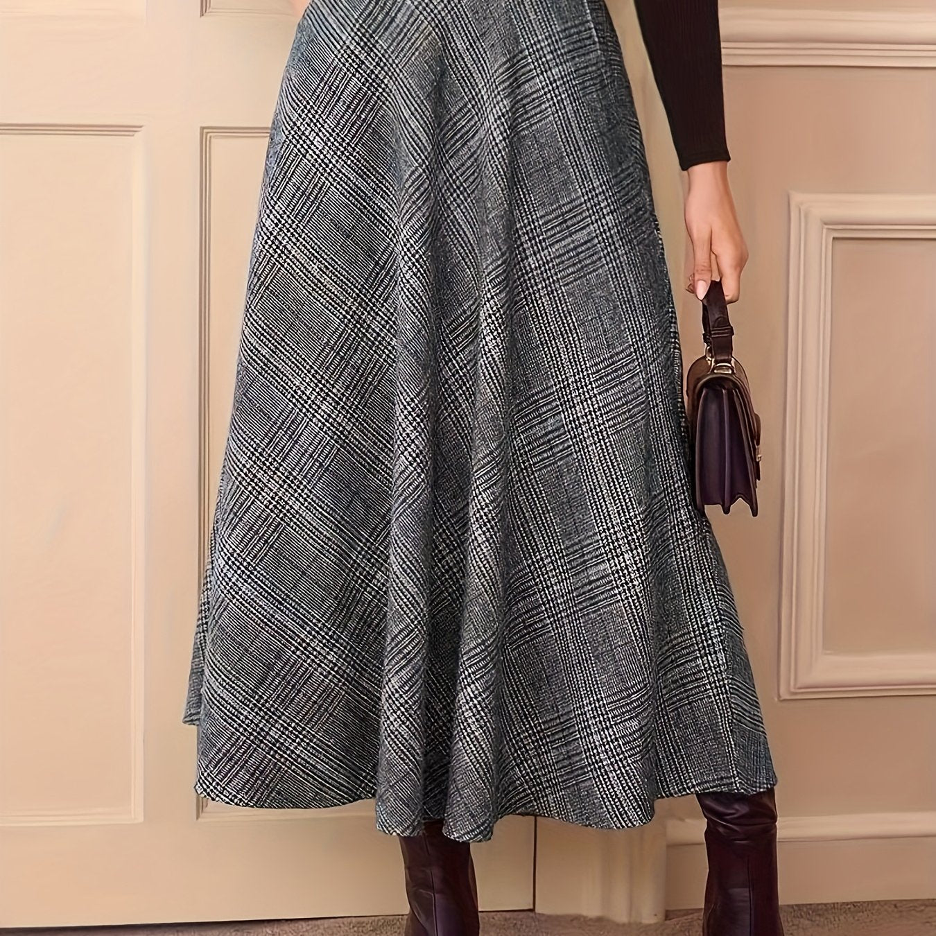 Women's plaid maxi skirt, A-line, high-waisted