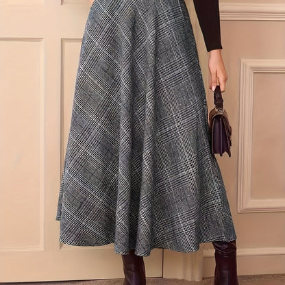Women's plaid maxi skirt, A-line, high-waisted
