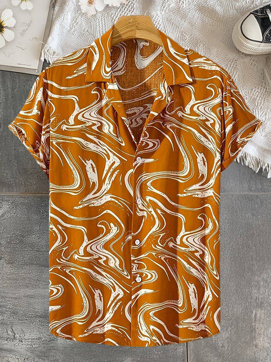 Men's short-sleeve resort shirt with marble pattern for stylish casual outfits