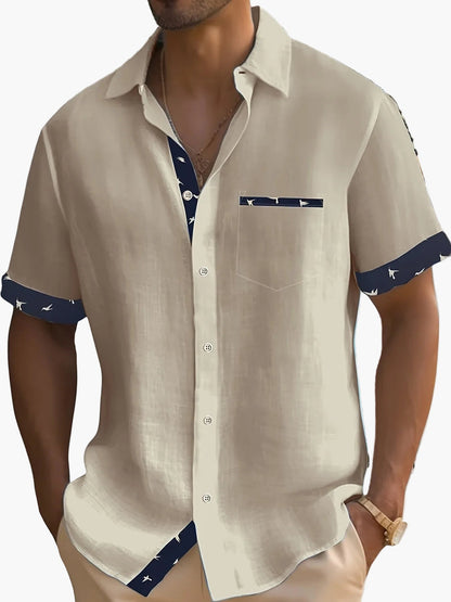 Men's Summer Short-Sleeve Casual Shirt with Contrast Details – Perfect for Vacation & Everyday Wear