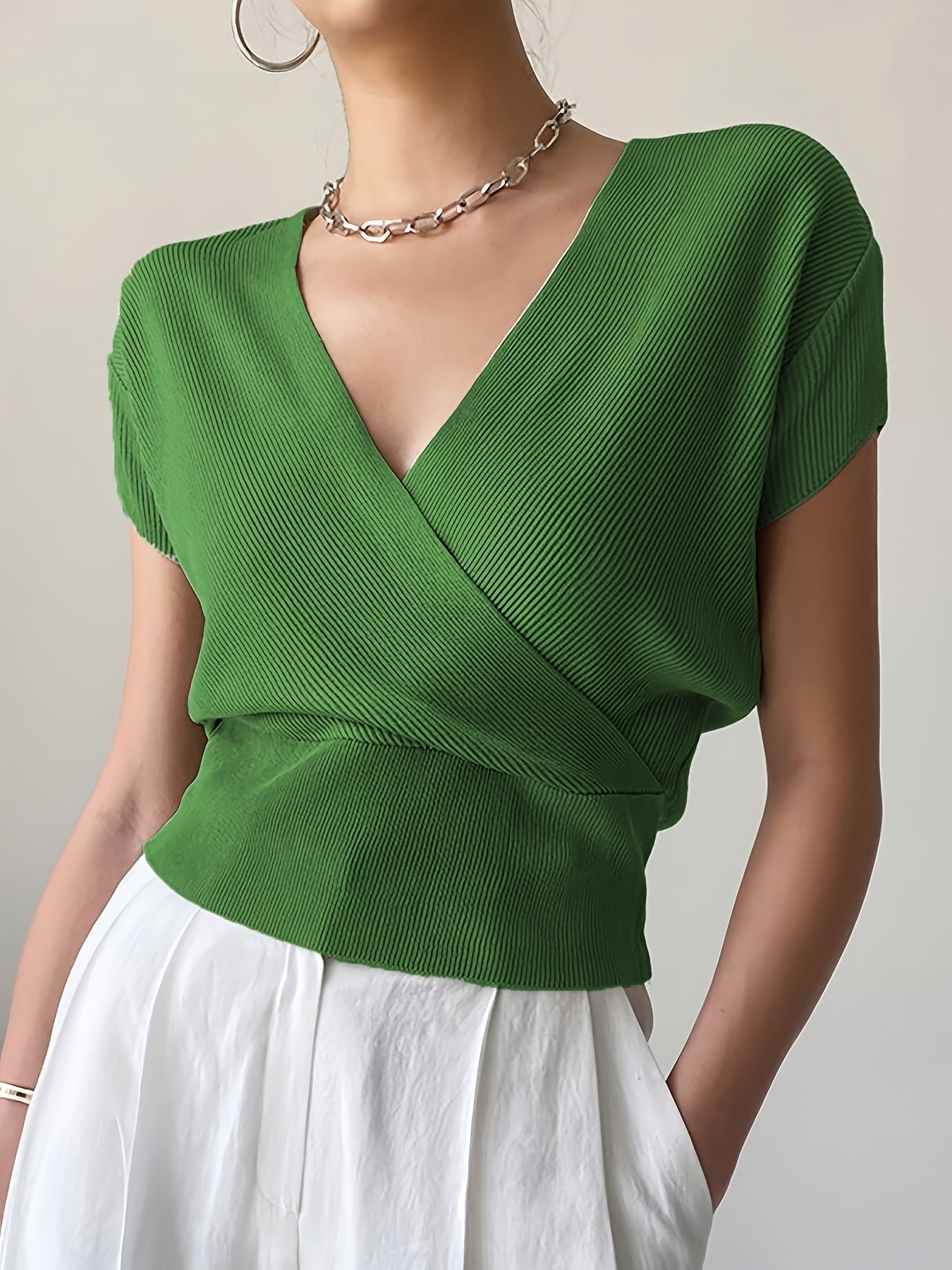 Women's Wrap Shirt with V-Neck – Elegant Casual Top for Everyday and Office Wear