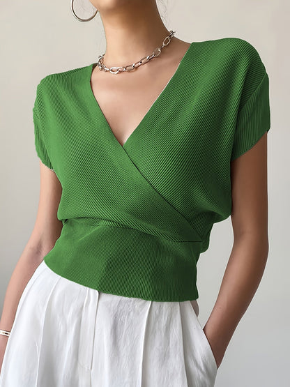 Women's Wrap Shirt with V-Neck – Elegant Casual Top for Everyday and Office Wear