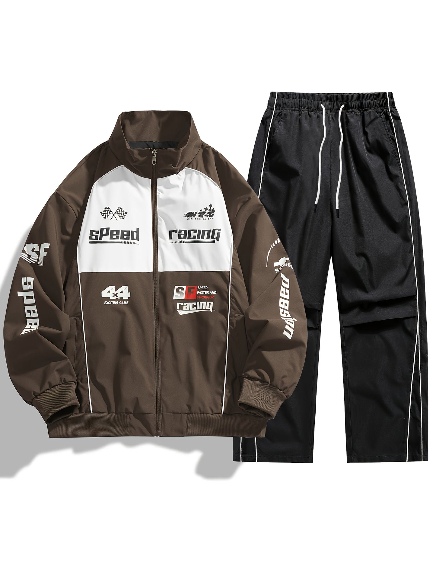 Unisex Trainingsanzug Racing-Design mit Reißverschlussjacke und Hose