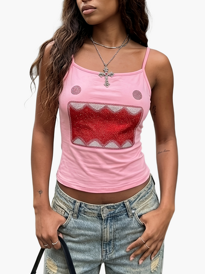 Damen Y2K Streetstyle Tanktop mit Grafik-Print und Ripped Jeans – Modisches Freizeit-Outfit