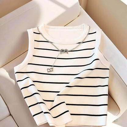 Women's Sleeveless Striped Top in Preppy Style for Everyday and Leisure