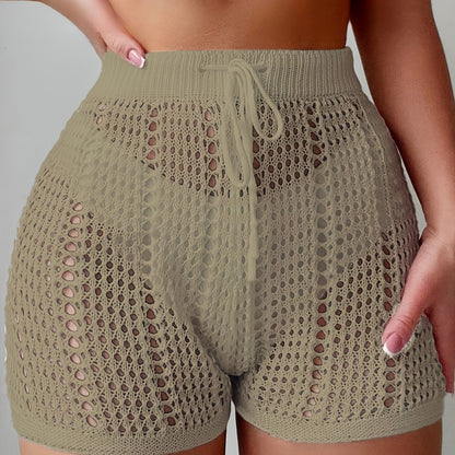 Women's Crochet Shorts High Waist Beachwear – Airy Mesh Shorts for Vacation and Summer