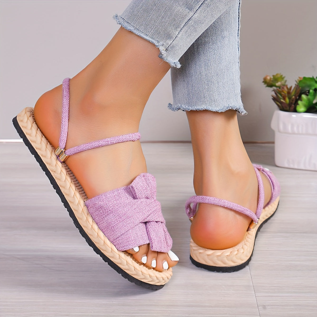 Women's summer sandals with bow and ankle strap – fashionable casual shoes for everyday wear & vacation